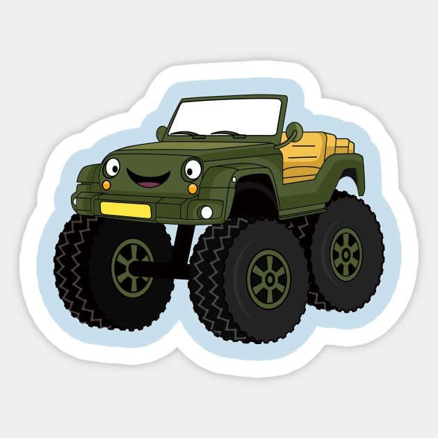 Green monster truck cartoon illustration Sticker by Cartoons of fun